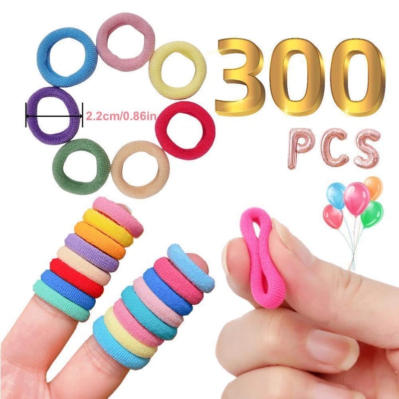 Tesvyns 300Pcs Baby Hair Ties Cotton Toddler Hair Ties for Girls and Kids, Kids Seamless Hair Bands Ponytail Holders(Multiple colors) - Image 3